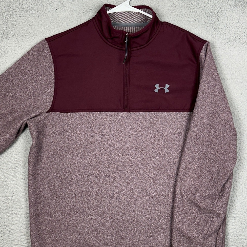 Under Armour Pullover Shirt Mens XL ColdGear Quarter Zip Maroon Heathered EUC